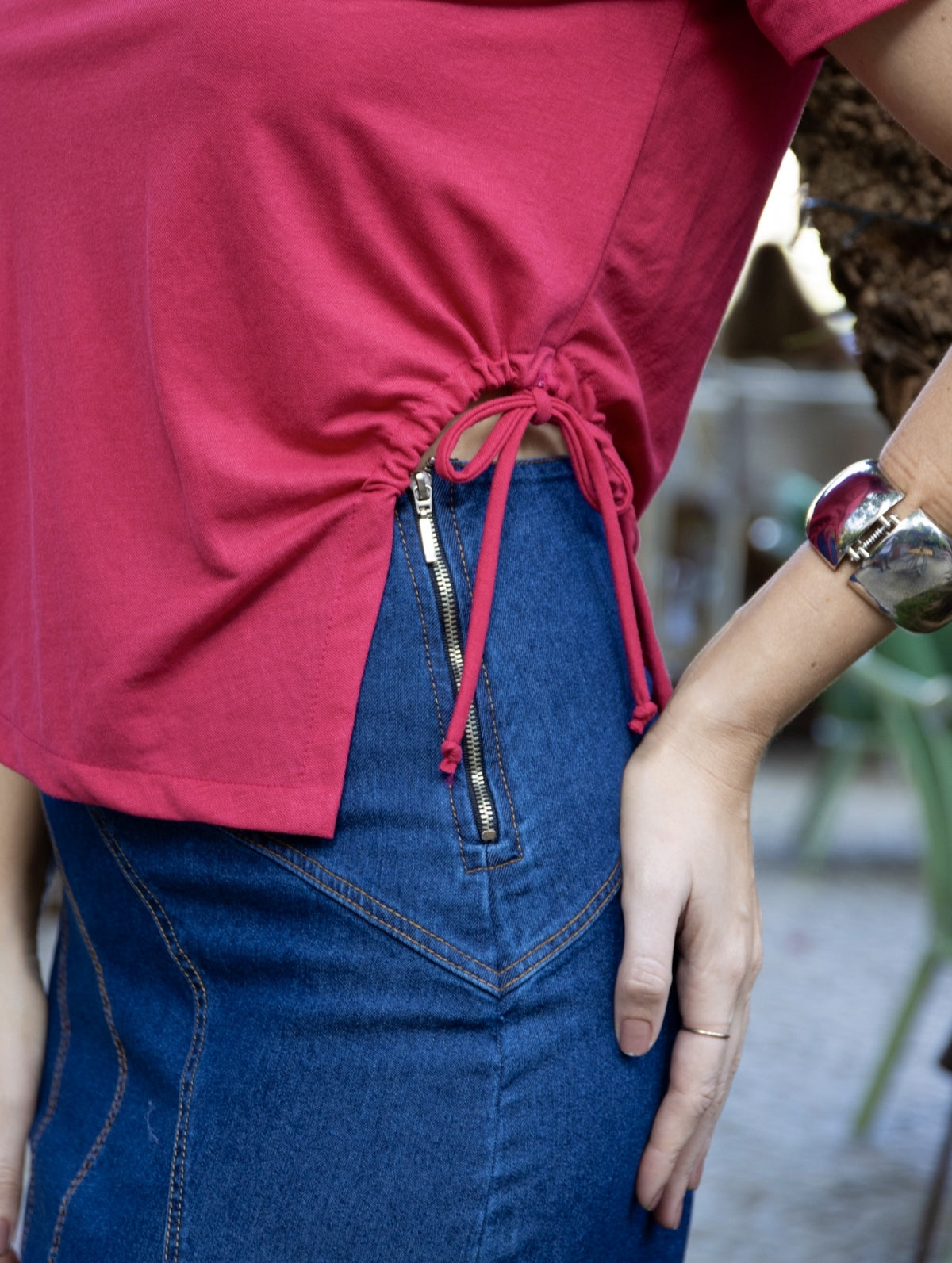 Blusa Rosa Assimetrica Detalhe Amarração Lateral