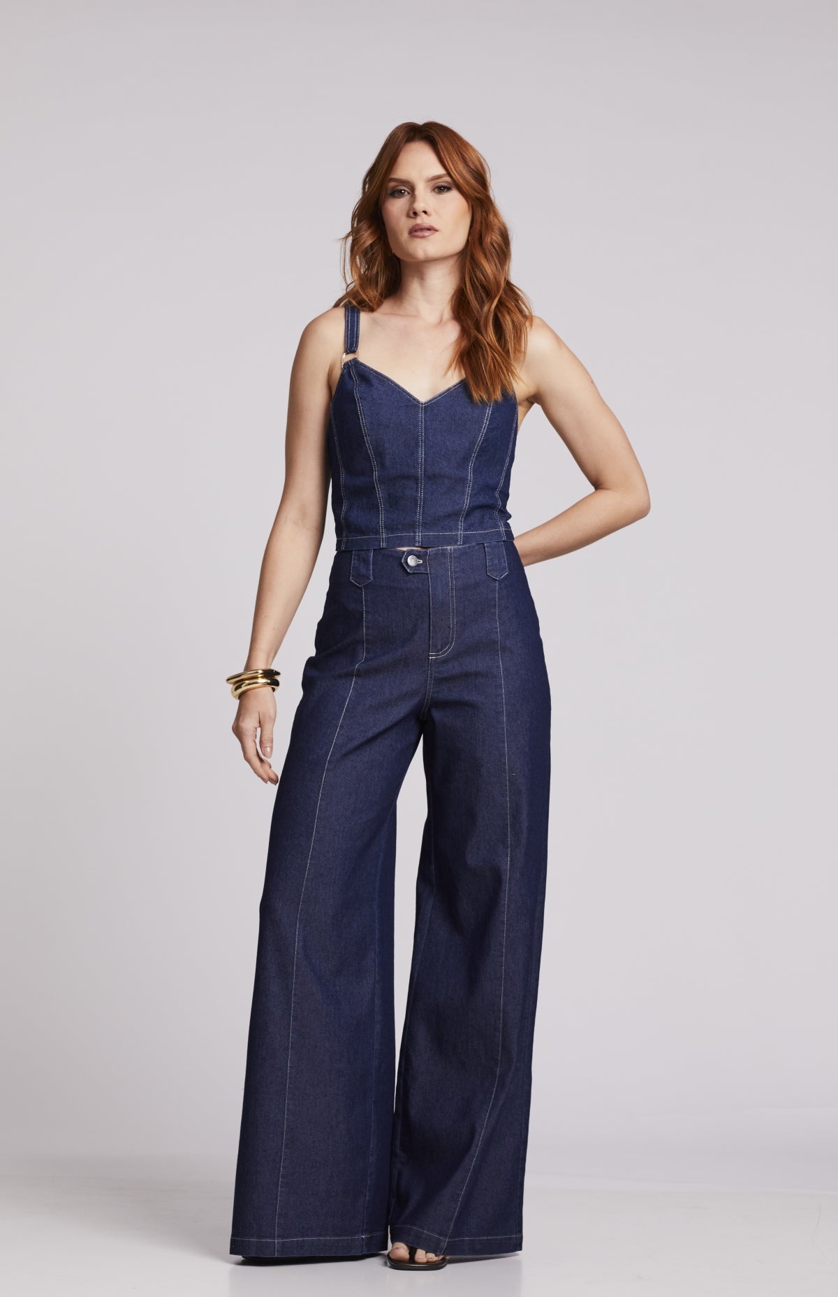 Calça Jeans Azul Escuro Pantalona