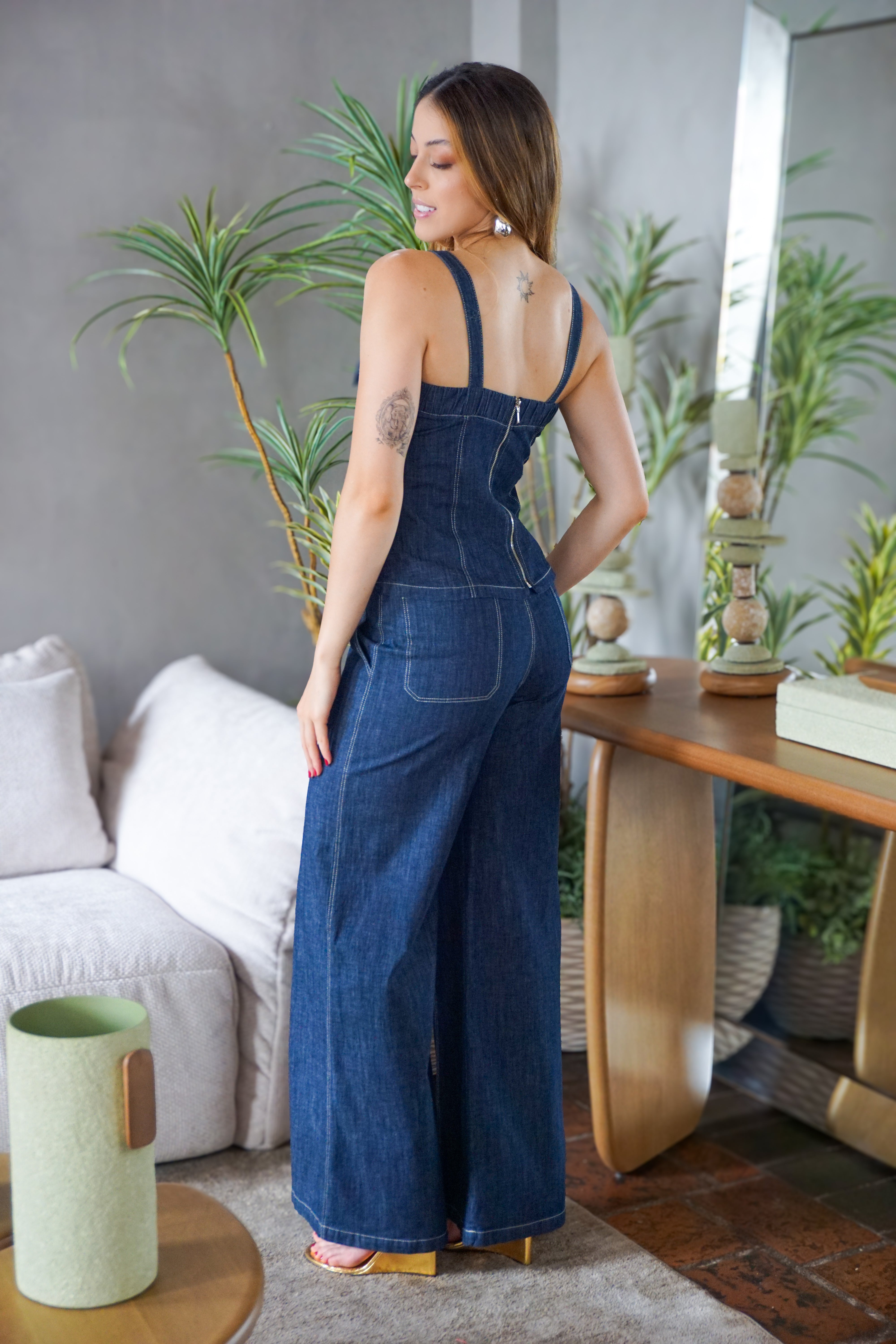 Calça Jeans Azul Escuro Wide Leg