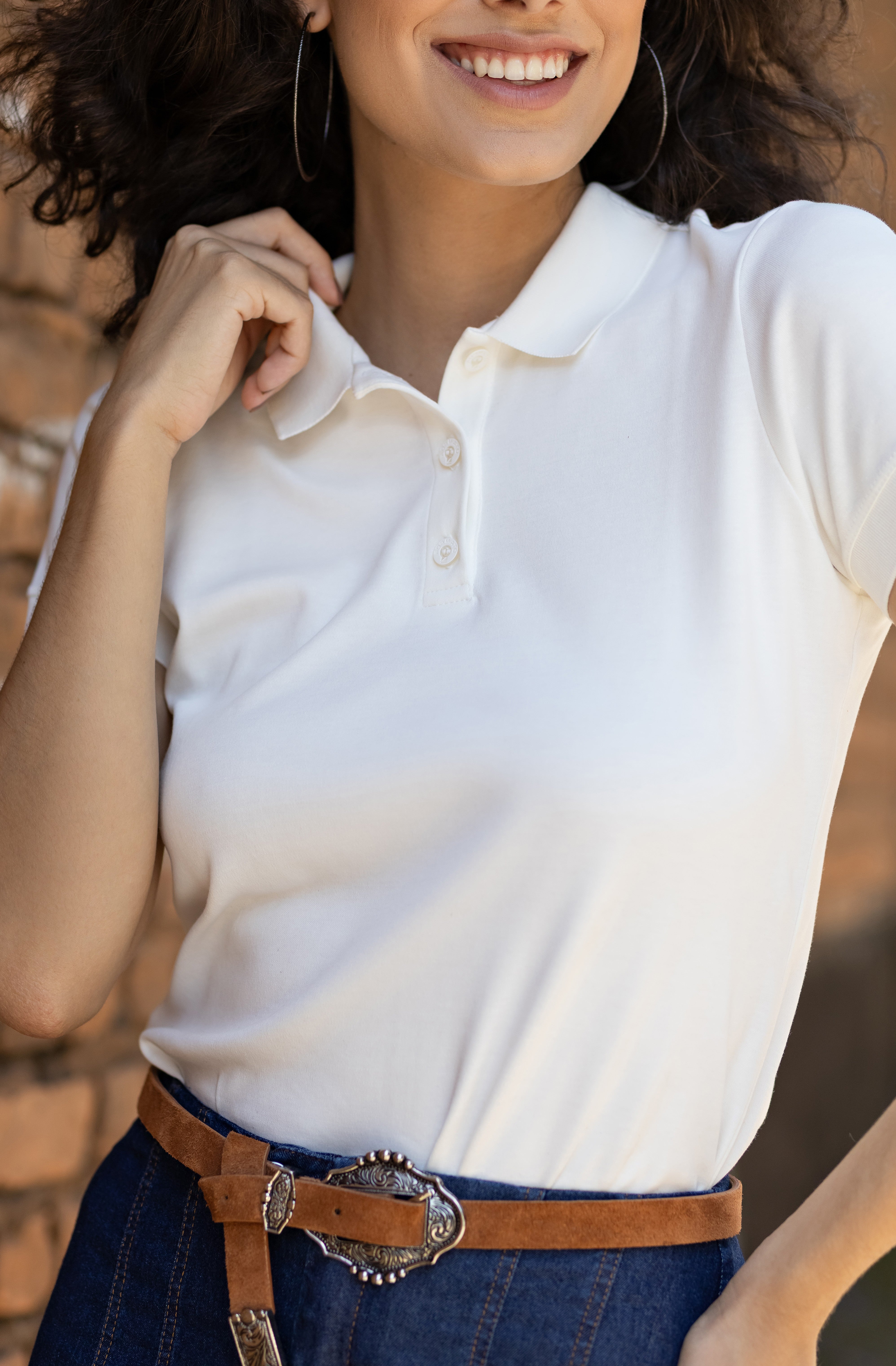 Camiseta Polo em Suedine de Algodão Egípcio Easy Branca