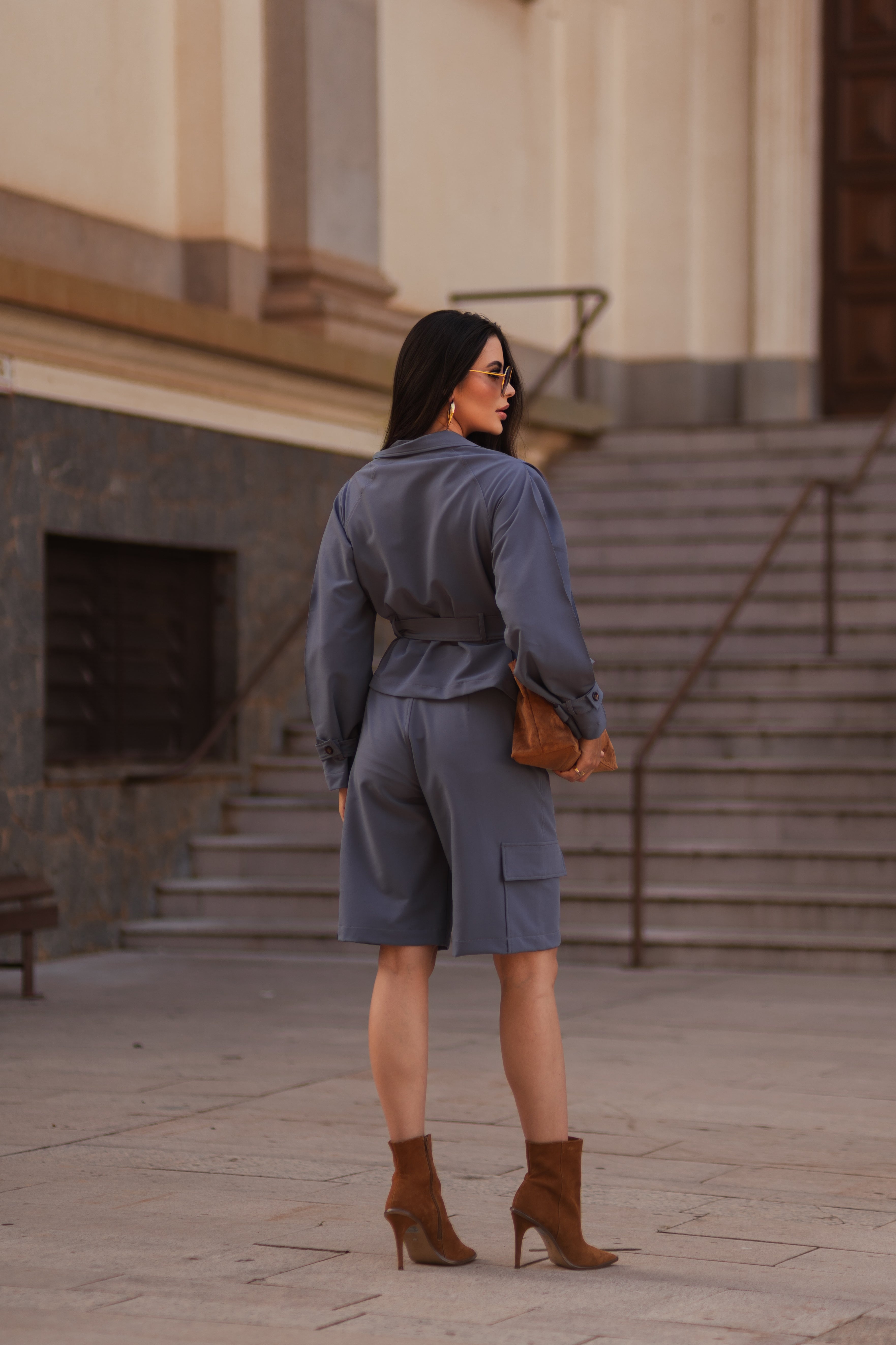 Trench Coat Cropped Azul