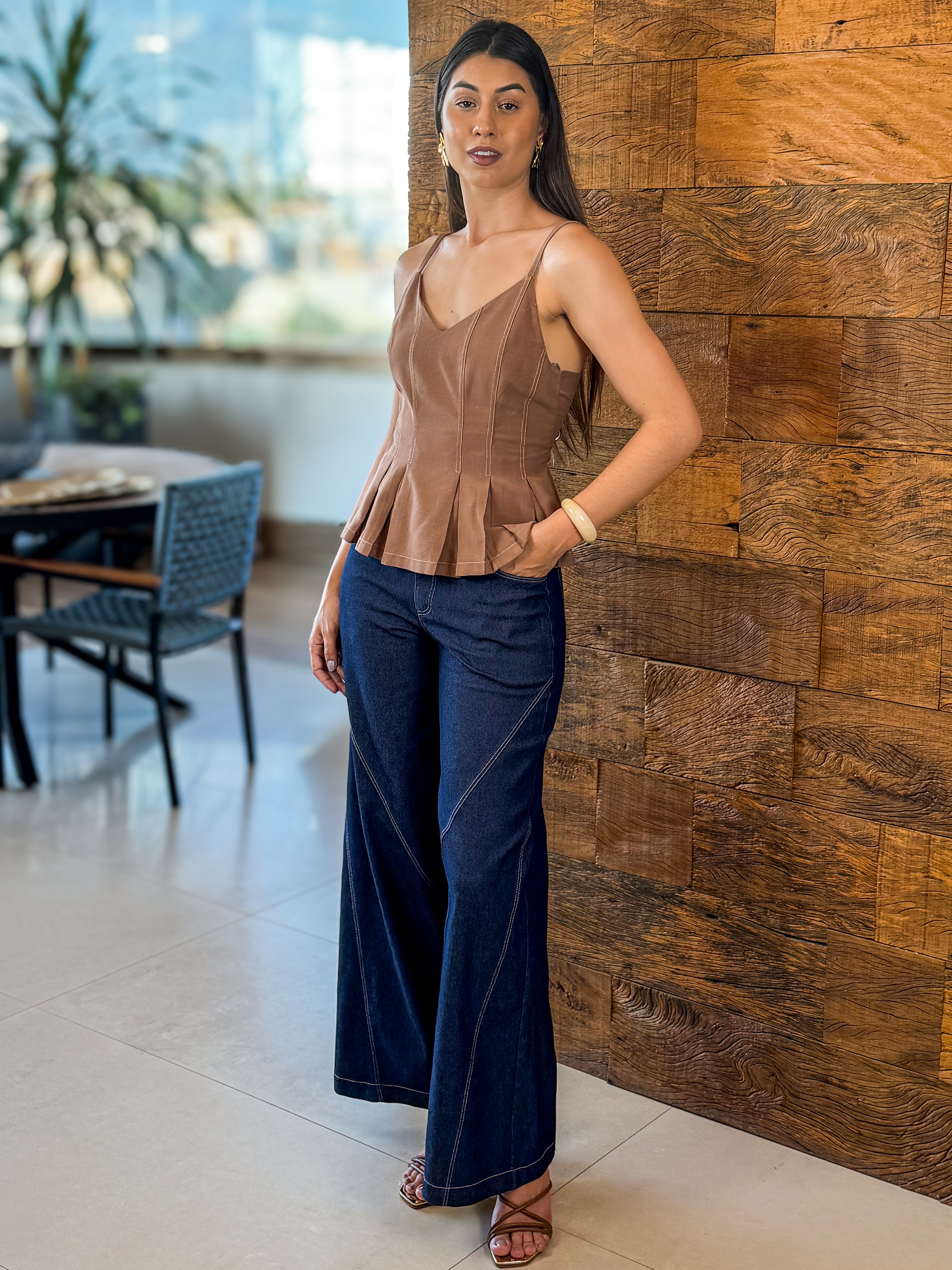 Calça Jeans Wide Leg Escura