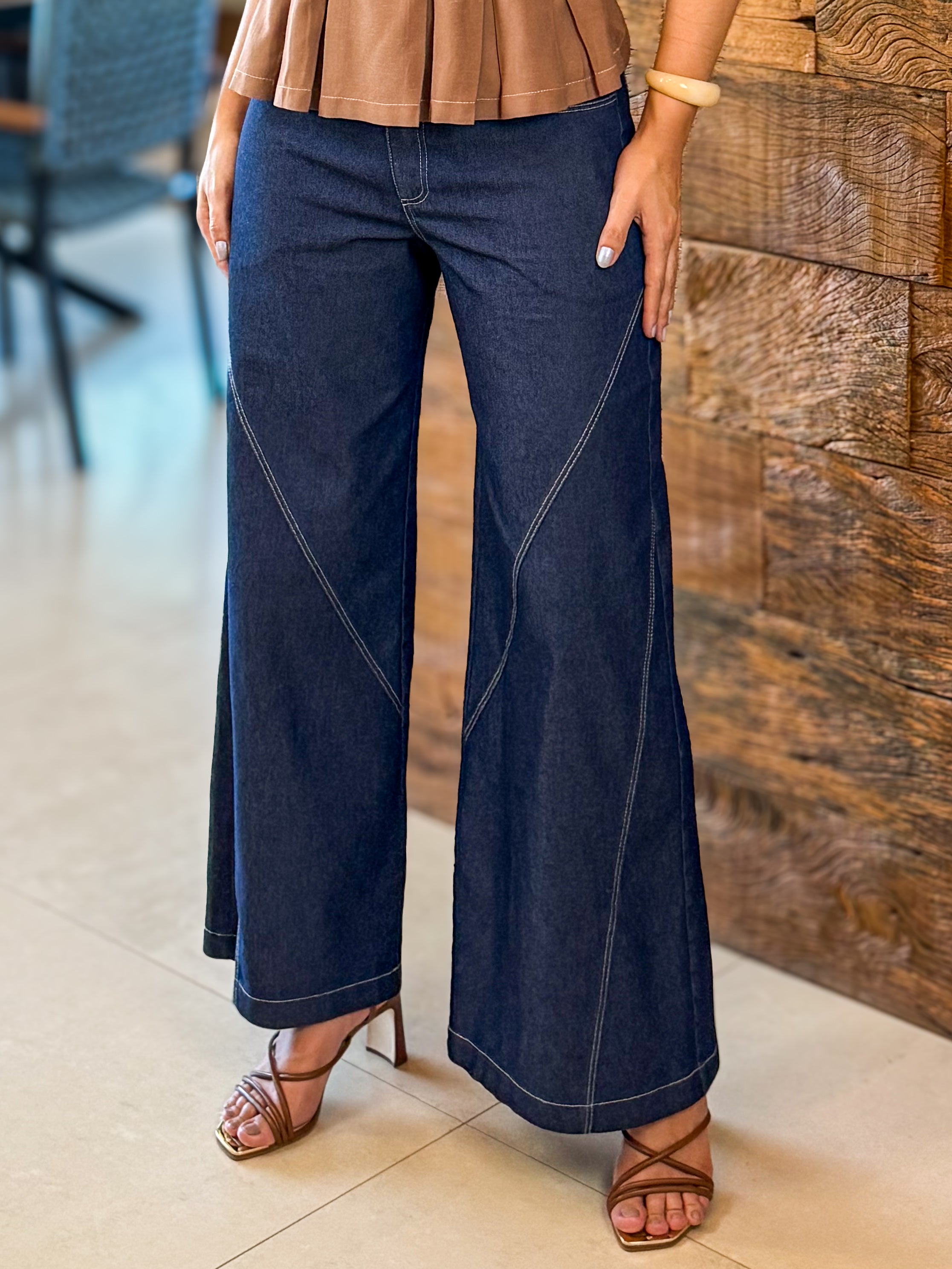 Calça Jeans Wide Leg Escura