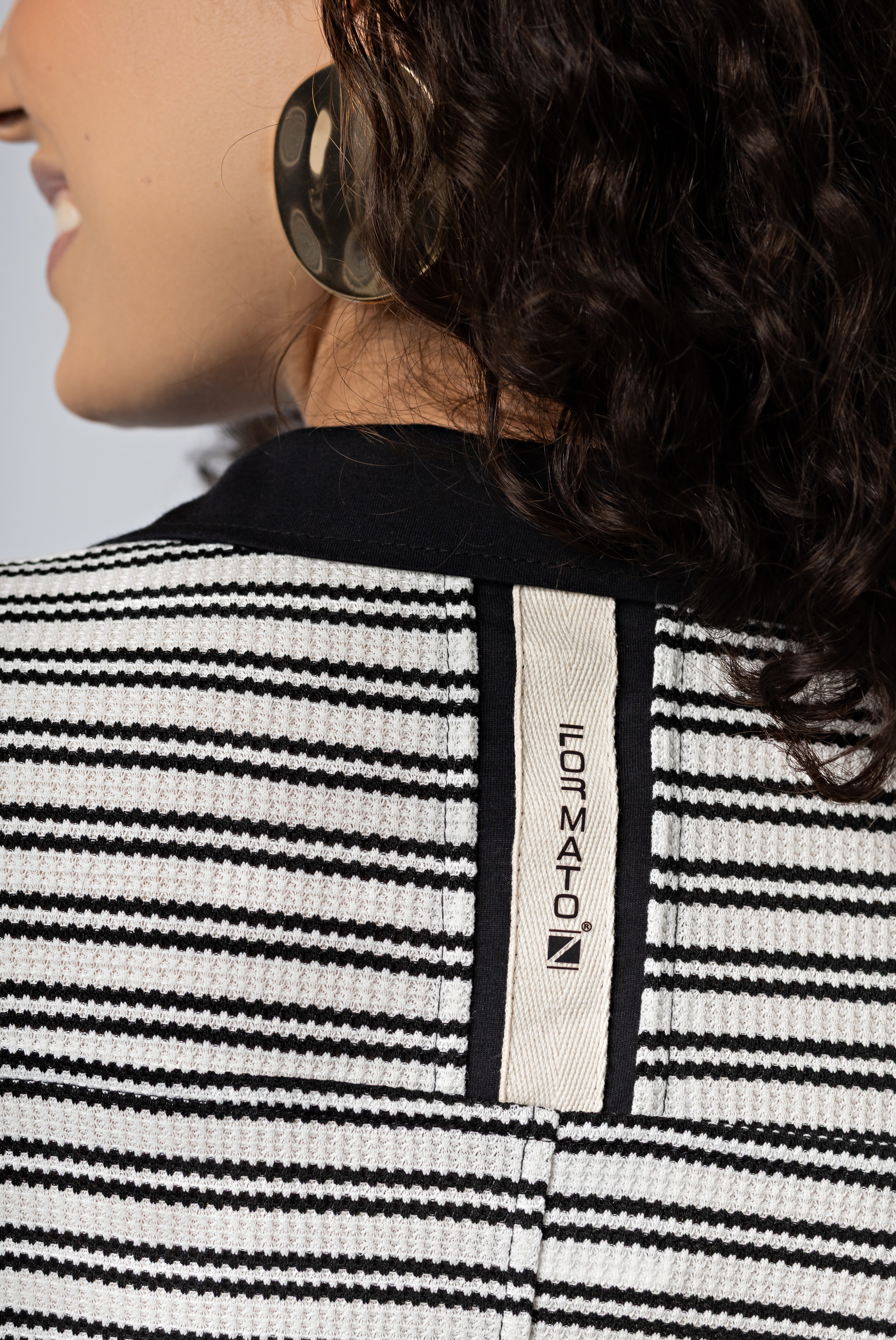 Vestido Polo Listrado em Malha P&B