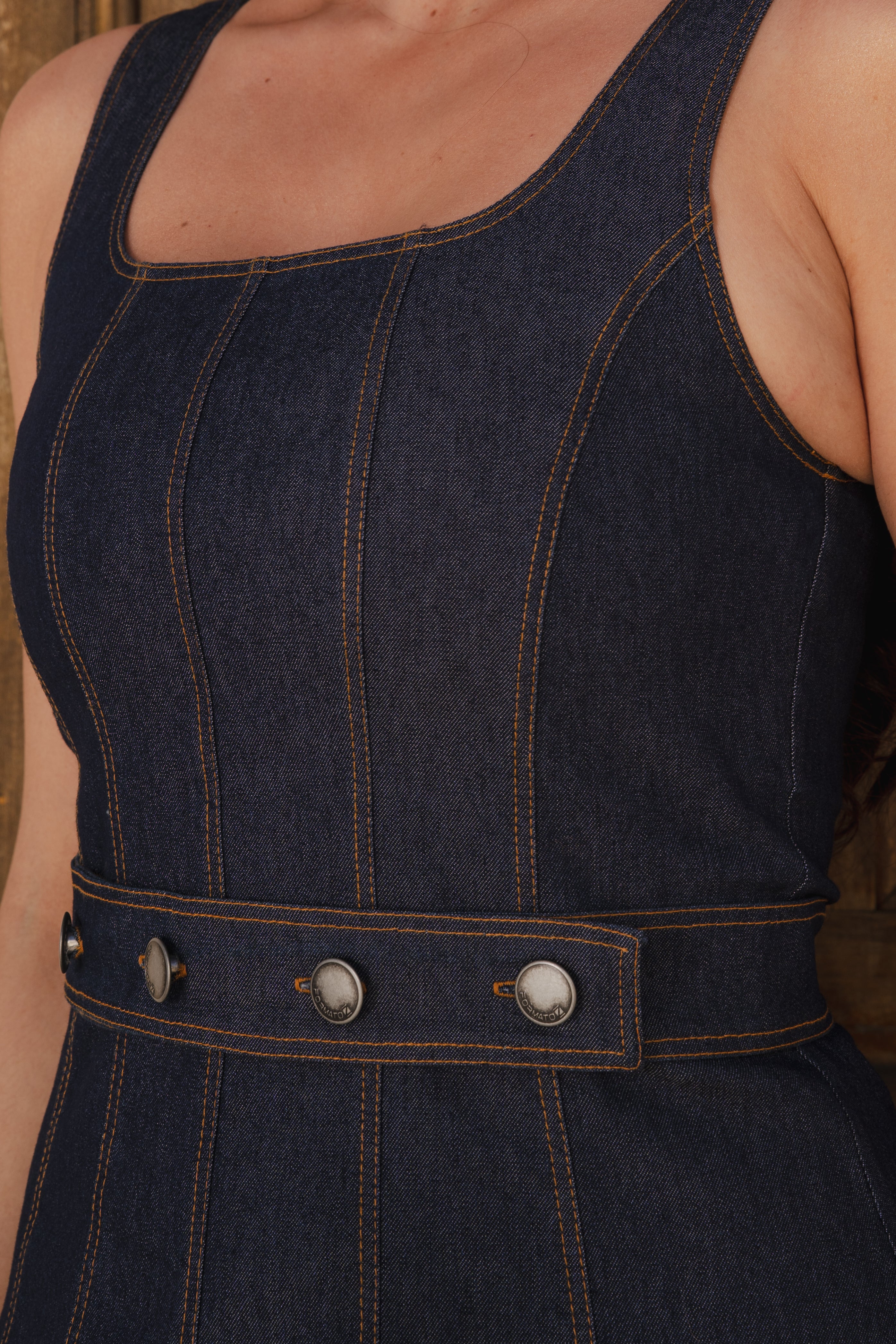 Vestido Curto com Cinto Removível em Jeans Azul de Algodão