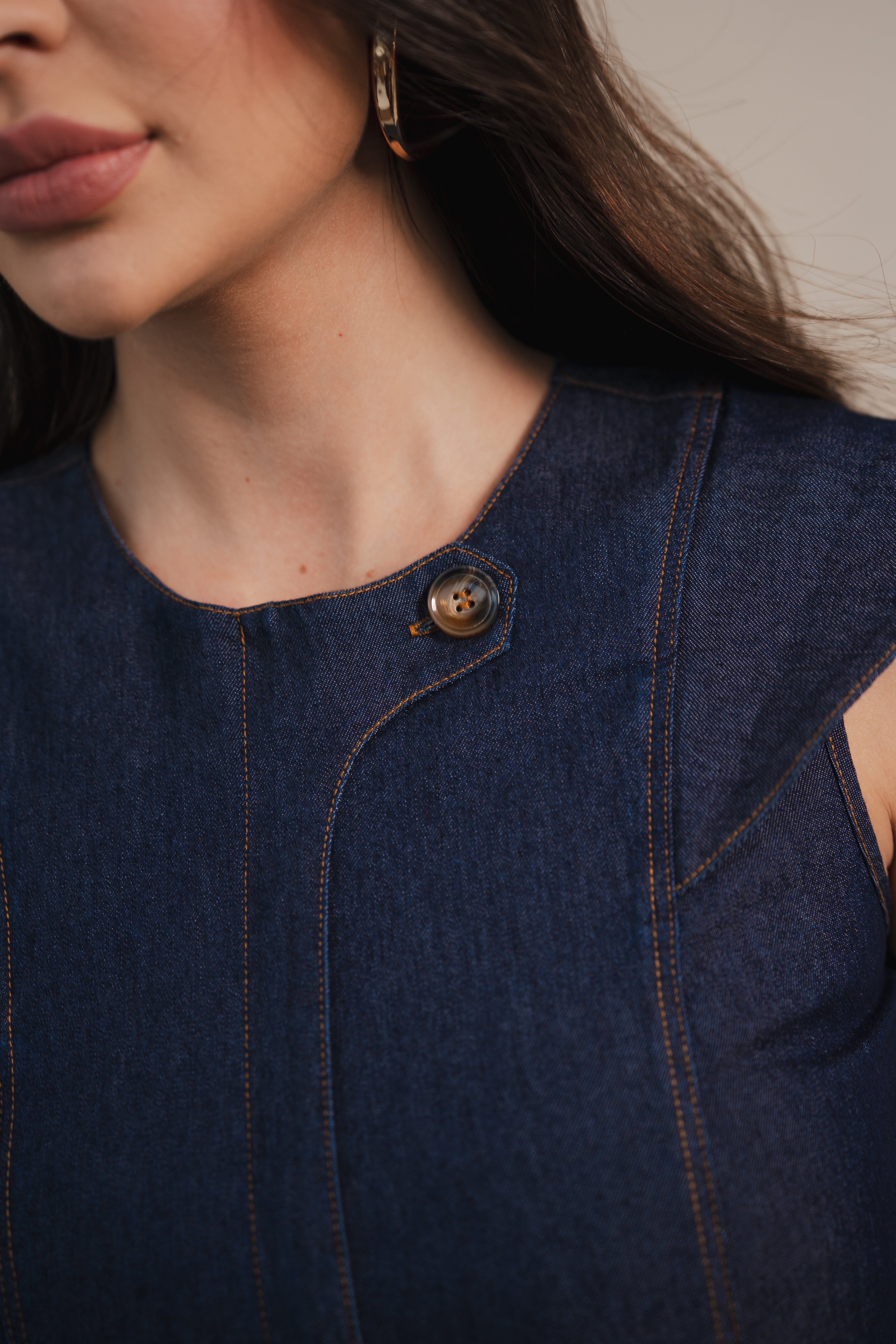 Vestido Midi em Jeans Azul de Algodão