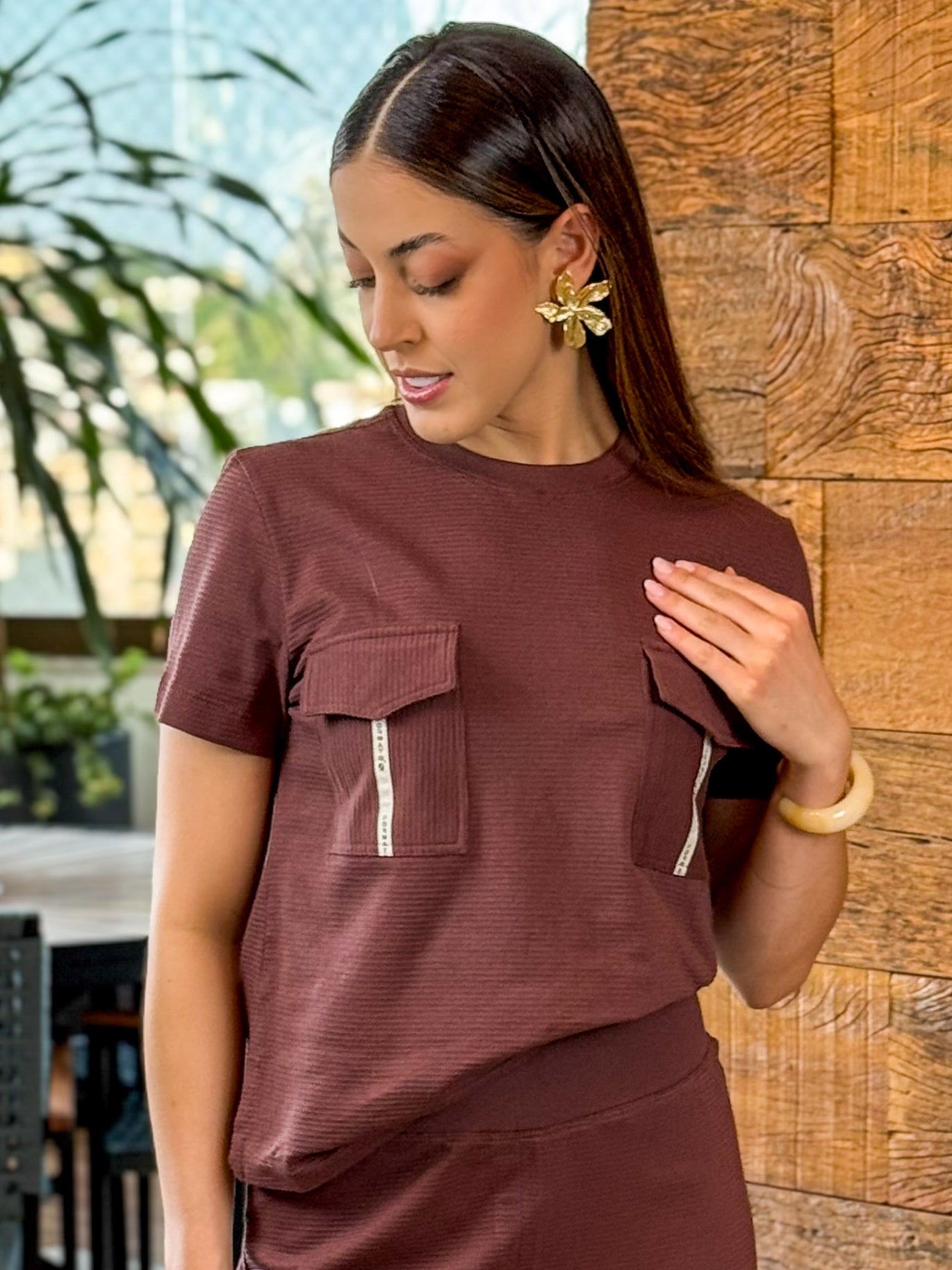 T-shirt Marrom Malha Estruturada