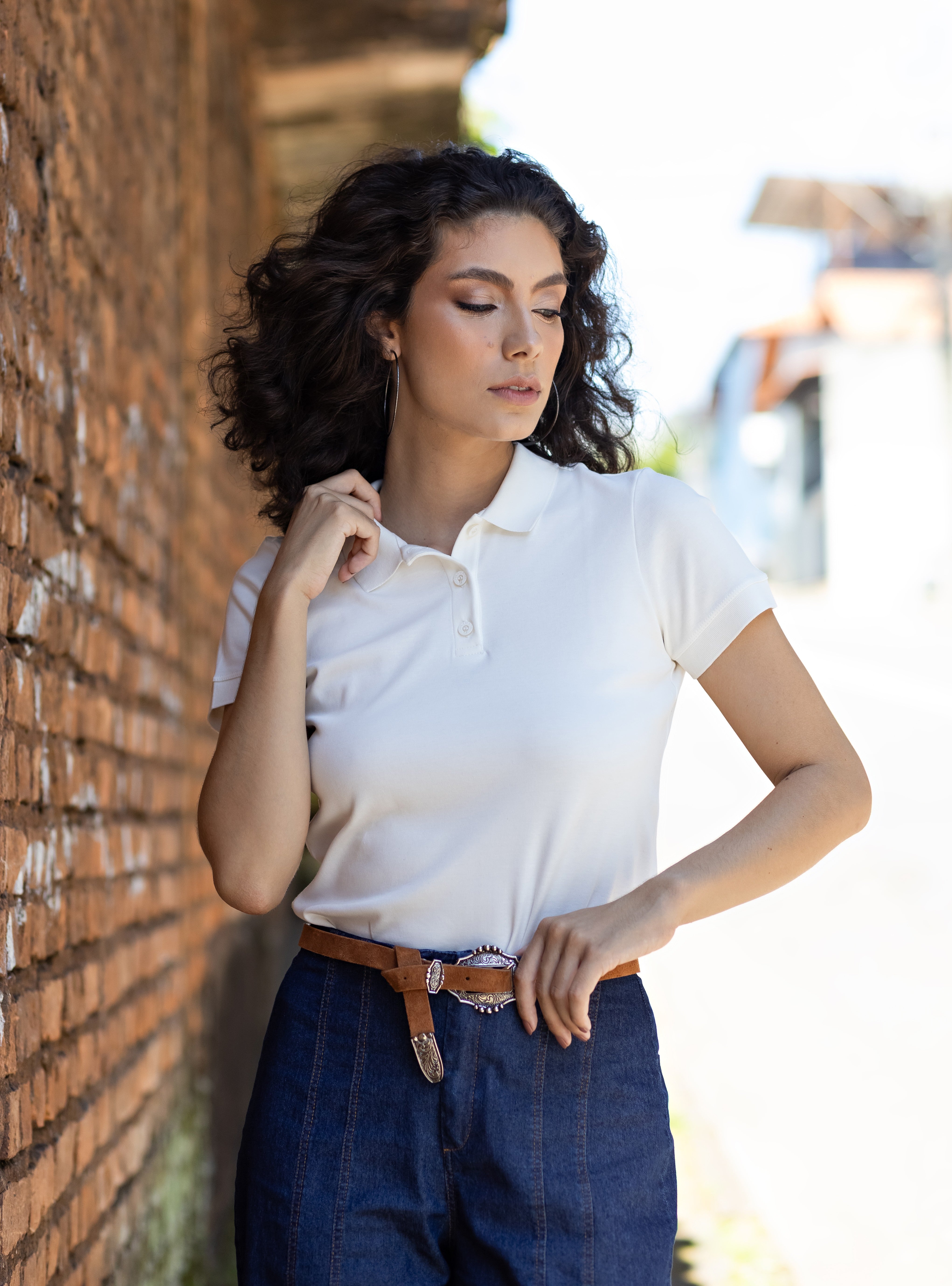 Camiseta Polo em Suedine de Algodão Egípcio Easy Branca