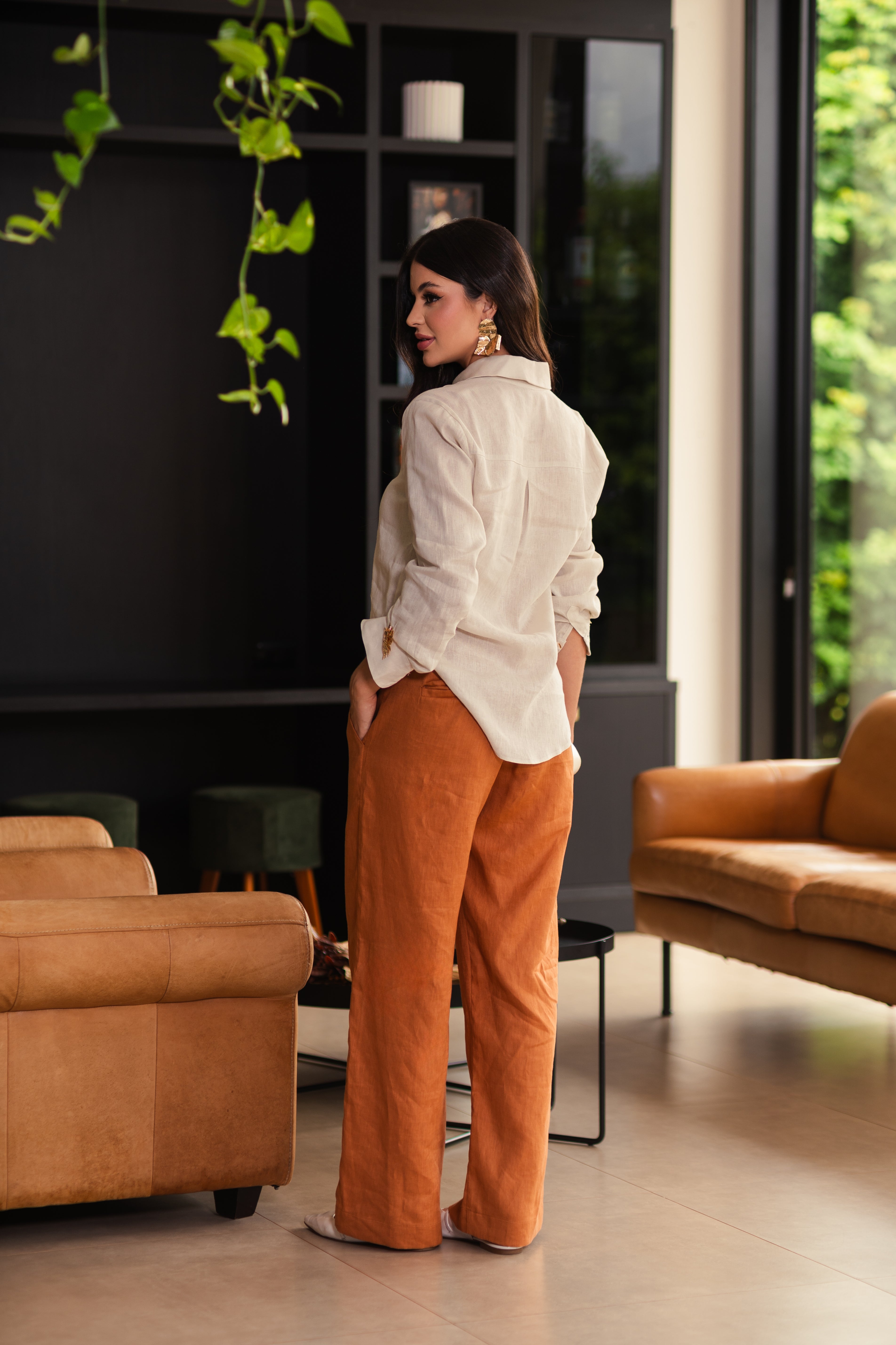 Calça Alfaiataria Caramelo de Linho