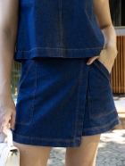Short Saia Jeans Recorte Assimétrico 