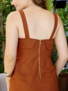 Vestido Curto Linho Alças Largas Terracota