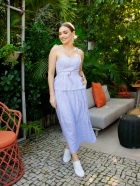 Saia Midi Ampla Listras Azul 