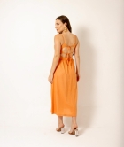 Vestido Midi Linho Laranja Amarração Duplas nas Costas 