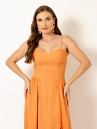 Vestido Midi Linho Laranja Amarração Duplas nas Costas 