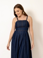 Vestido Midi Jeans Saia Ampla 
