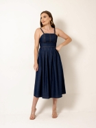 Vestido Midi Jeans Saia Ampla 
