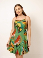 Vestido Verde Estampado Babado no Barrado Amarração nas Costas