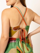 Vestido Verde Estampado Babado no Barrado Amarração nas Costas