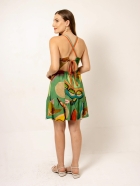 Vestido Verde Estampado Babado no Barrado Amarração nas Costas