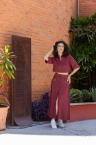 Conjunto Marsala Saia e Blusa Malha Texturizada