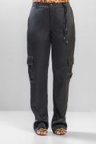 Calça Cargo Preta Acetinada 