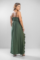 Vestido Longo Verde Babados e Fendas Frontais 