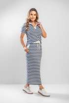 Saia Midi Malha de Tricot Listras Azul 
