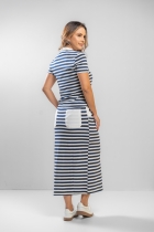 Saia Midi Malha de Tricot Listras Azul 