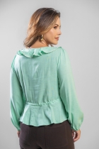 Blusa Verde Agua Babado no Decote 
