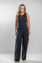 Calça Cargo Preta Alfaiataria