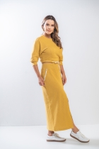 Conjunto Saia Midi Cropped Moletinho Mostarda