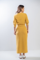 Conjunto Saia Midi Cropped Moletinho Mostarda