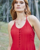 Vestido Mídi Vermelho Botões Frontais