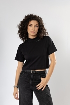 Camiseta Curta Básica Easy Preta Gola Alta Algodão Egípcio