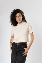 Camiseta Curta Básica Easy Bege Gola Alta Algodão Egípcio