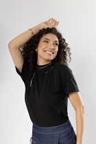 Camiseta Básica Easy Preta Gola Alta Algodão Egípcio