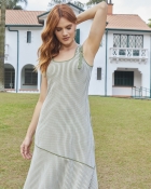Vestido Mídi Listrado Verde Alças Duplas
