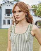 Vestido Mídi Listrado Verde Alças Duplas