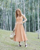 Vestido Mídi Laranja Cintura Marcada 