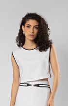 Cropped Alfaiataria Branco com Viés Preto