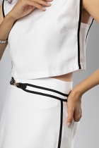 Cropped Alfaiataria Branco com Viés Preto