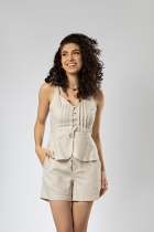 Conjunto Short e Blusa Peplum Bege