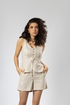 Conjunto Short e Blusa Peplum Bege
