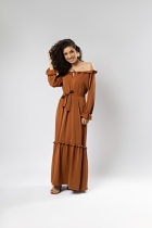 Vestido Marrom Ombro a Ombro com Faixa 