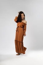 Vestido Marrom Ombro a Ombro com Faixa 