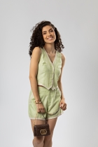 Conjunto Short e Colete Verde Alfaiataria Listrado 